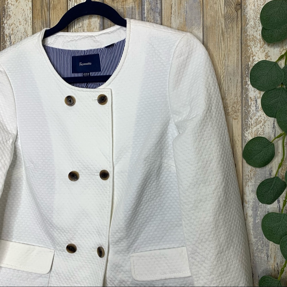 Faconnable White Double-Breasted Textured Blazer - Picture 2 of 7